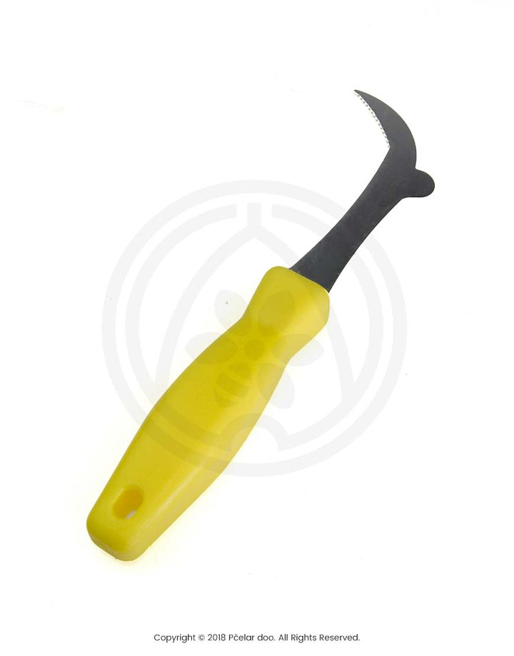 Pčelarski nož sa kukom i žutim plastičnim rukohvatom, Cr (inox)